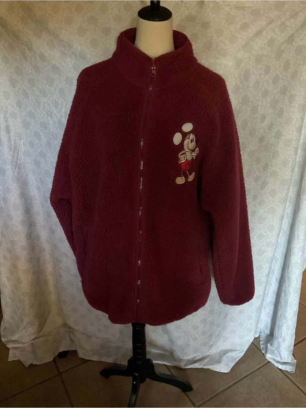 Disney Burgundy Sherpa Jacket with Mickey Graphic
